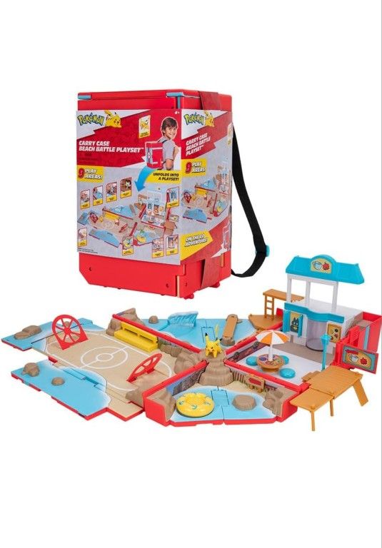 Pokemon Beach Battle Playset Carry Case Portable Transforming Backpack Jazwares
