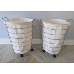 Rolling Canvas Laundry Hamper with Steel Chrome Frame - Set of 2