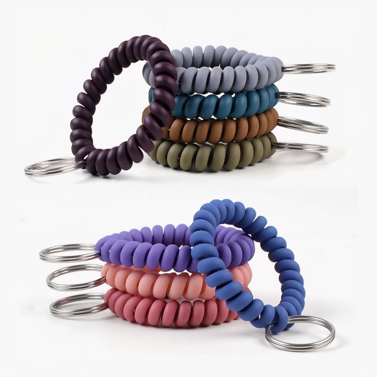 Oligei 8 Colors Wrist Keychain, Key Chain Wristlet Retractable Spiral Coil, Key Wristlet Wrist Strap Coil Key Chain, Spiral Key Ring Bracelet for Saun