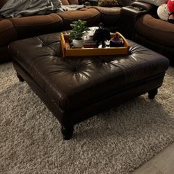Large Brown Leather Ottoman Couch
