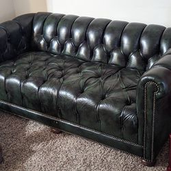 Vintage Real Leather Tufted Chesterfield Sofa Green 