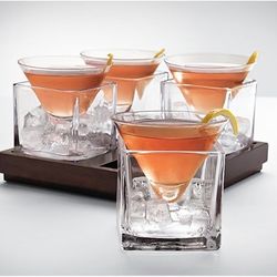 Cubist Martini Four-Glass Set With Tray