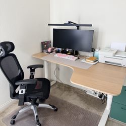 Adjustable Corner Standing Desk + Ergonomic Office Chair