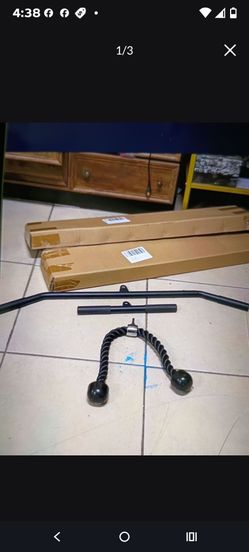 TRICEP PRESS DOWN SET & LAT PULLDOWN CABLE ATTACHMENTS-TRICEP ROPE, ROTATING BAR. 3 PC SET