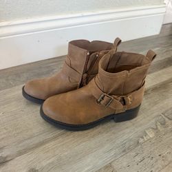 Kids Brown Ankle Boots with Buckle Strap