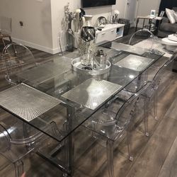 6 Acrylic Chairs and glass table