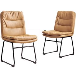 Redlife Dining Chairs Set of 2, Double Layer Upholstered Dining Chairs, Dining Room Chairs with High Back, Faux Leather Dining Chairs with Metal Legs,