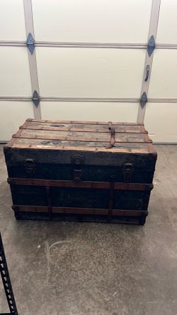 Antique Wooden Steamer Trunk / Vintage Storage Chest