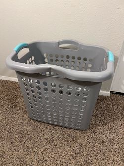 Sturdy Gray/Teal Laundry Basket Bin