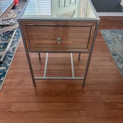 White Mirrored Nightstand with 1 Drawer,Small End Side Table with Storage