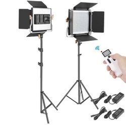 NEW! Neewer Advanced 2.4 GHz 480 Bi-Color LED Video 2-Light KIT With Diffusers, Stands, & Remote