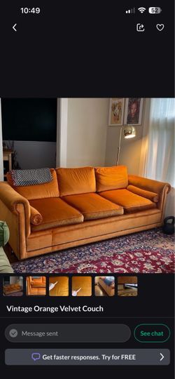 Orange mcm velvet couch