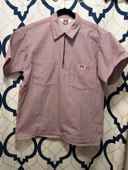 Ben Davis Short Sleeve Striped 1/2 Zip Shirt - Burgundy