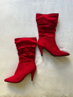 City Classified Red Suede Heeled Boots
