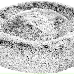 large/extra large grey fuzzy shag donut pet bed 