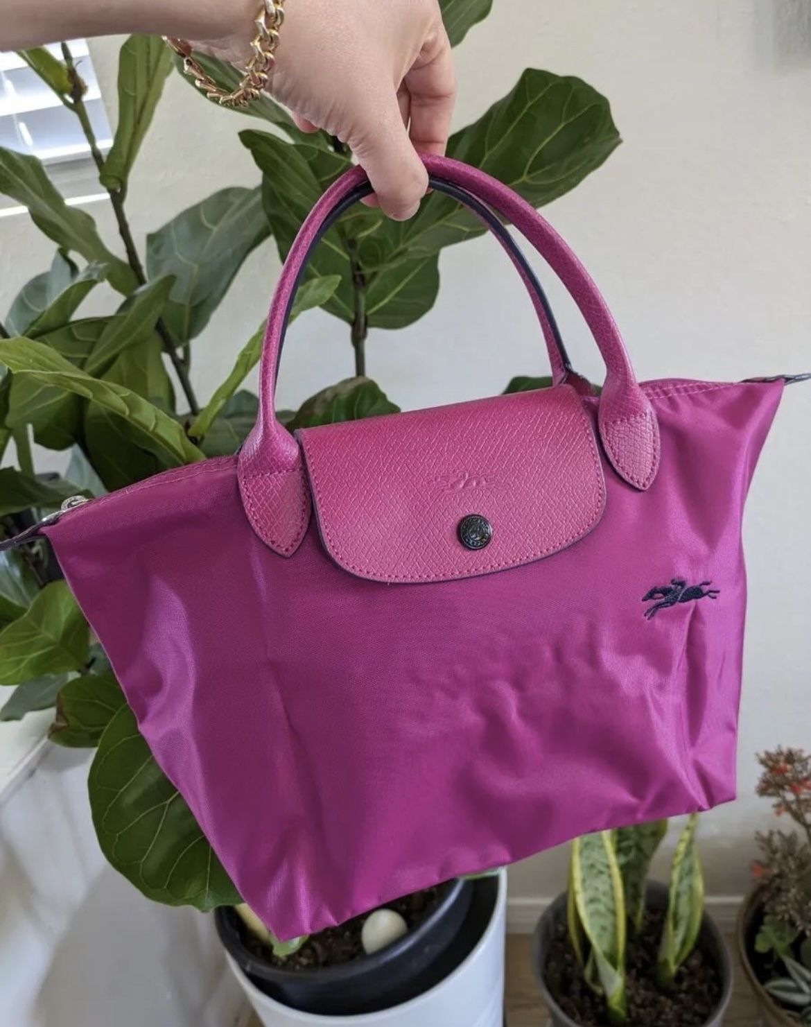 Longchamp Le Pliage Club Collection Long Handle Small Size, Fuchsia