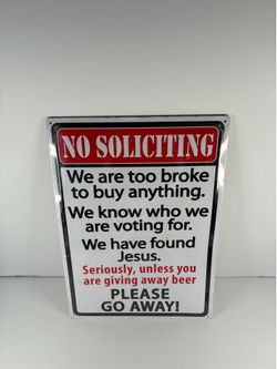 Rivers Edge Products No Soliciting Funny Metal Sign 12x17 Wall/Hanging Decor