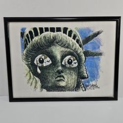 Framed Mike Luckovich Pulitzer Prize Winning Print "Liberty Mourns" 9/11 AJC 