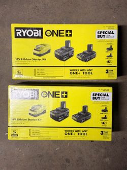 2 Ryobi ONE+ 18V Battery Starter Kits — New in Box