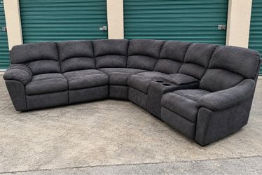 100$ Dark Gray Reclining Sectional Sofa with Console