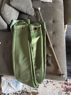 Green Curtains with rod and mounts