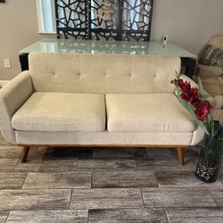 Loveseat Sofa, 65” Mid Century Modern Decor Love Seat Couches for Living Room, Button Tufted Upholstered Small Couch for Bedroom,