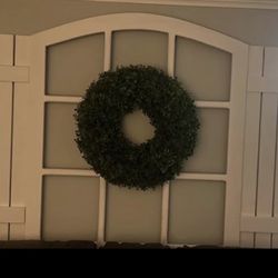 Wooden Window Pane and Shutters w/ Wreath