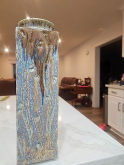 Vintage Brutalist Studio Pottery Vase – Textured Reactive Glaze – 11.5"