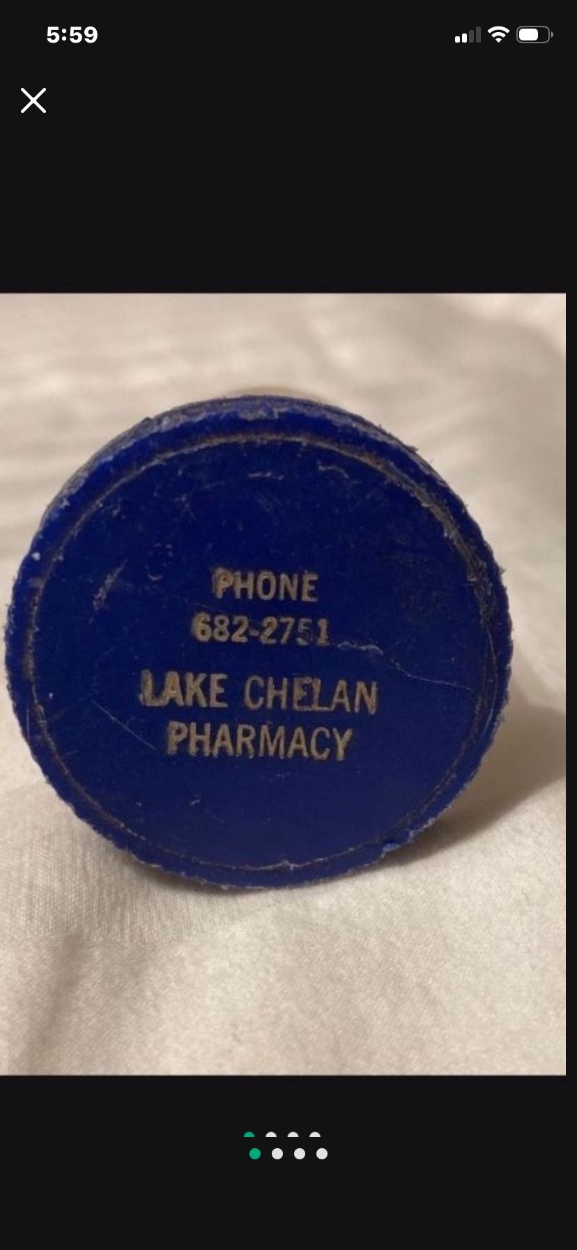 Vintage Lake Chelan Washington Pharmacy Plastic Prescription Bottle