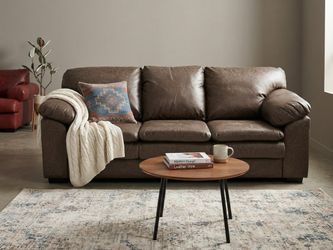 Taupe Brown Vinyl 3-Seat Sofa – Plush & Comfortable
