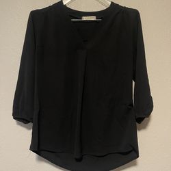 Jon & Anna, Women’s Black 3/4 Sleeve V-Neck Sheer Blouse, Size M