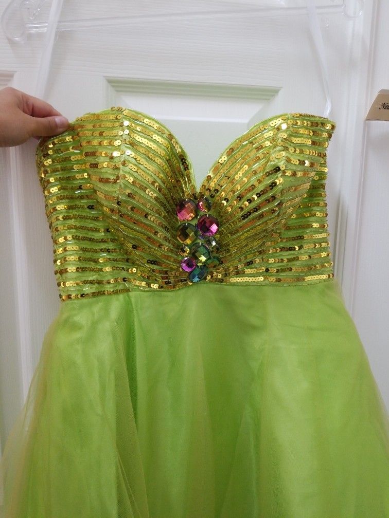 Lime Green Strapless Sequined Dress Size 8