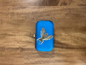 Blue Box with Embroidered Bee Accent clutch