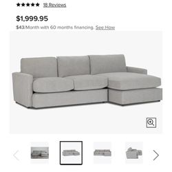 “Noah Gray” Sectional sofa With Right Chaise 
