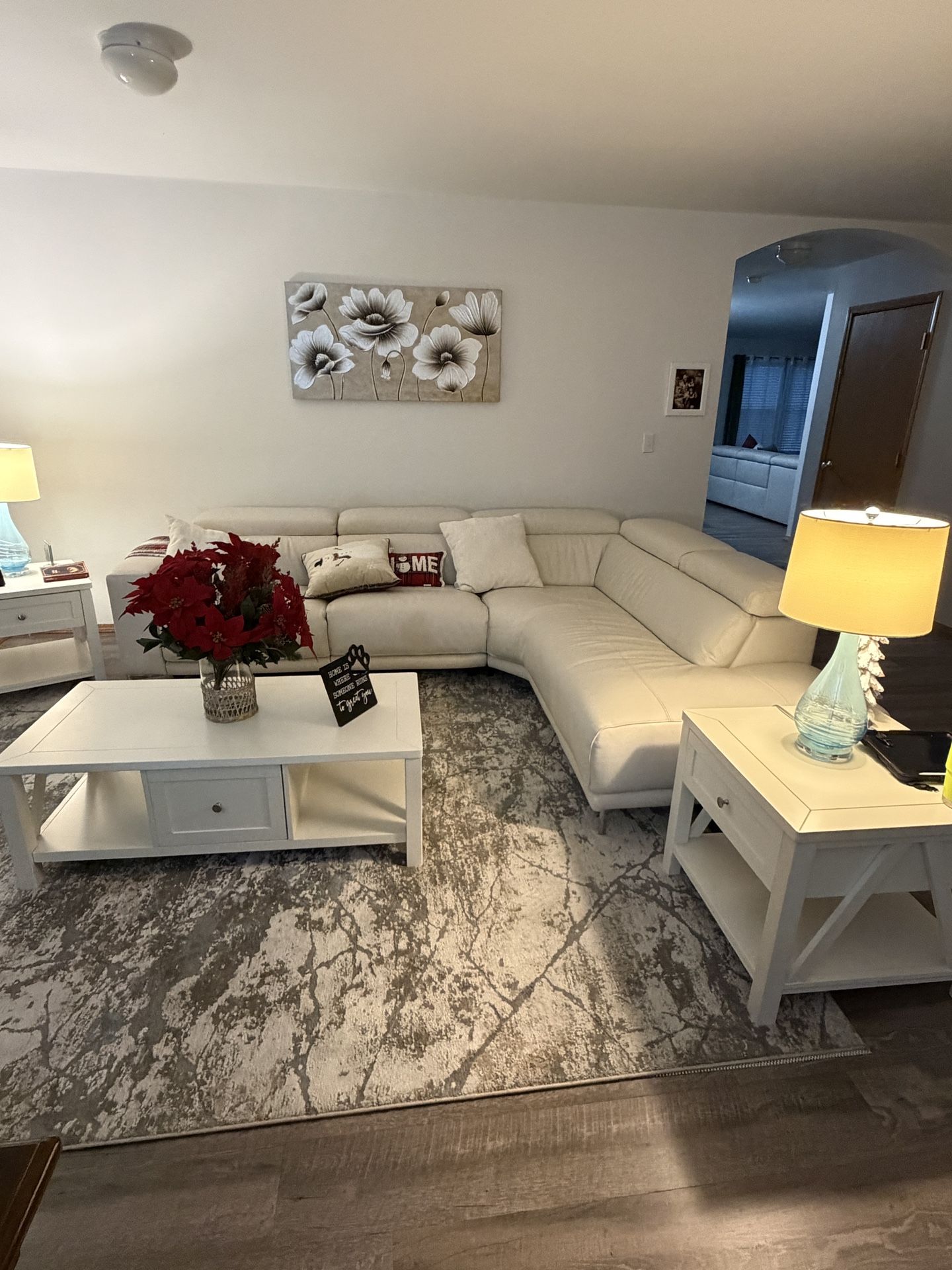 L Shape Recliner Couch, Two Coffee Tables