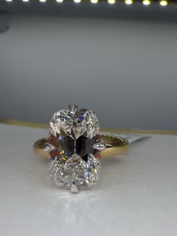 4.05 carat E VVS2 antique cushion lab diamond two toned solitaire engagement ring