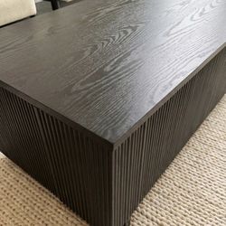 Modern Black Fluted Coffee Table - Rectangular Block Style