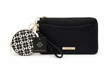 NANETTE LEPORE 2-Piece Pebbled Wristlet Pouch Set Black One Size | Purse Key Ring