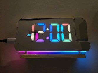 7" RGB LED Mirror Projection Alarm Clock Gold Color Changing Digital Display