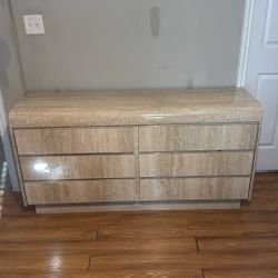 1980's Postmodern Faux Travertine Laminate Waterfall Dresser