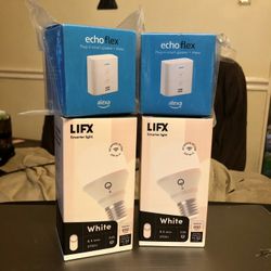 NIB 2 Echo Flex Smart Speakers & 2 LIFX Smart Bulbs (Individual Prices In Ad)