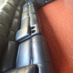 SECTIONAL GENUINE LEATHER RECLINER ELECTRIC LEATHER BLACK