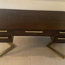 Dark Wood Desk 5-Drawer