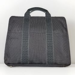 Hermes Herline Briefcase MM Airline Business Bag Dark Gray Canvas Nylon Worn Zip 