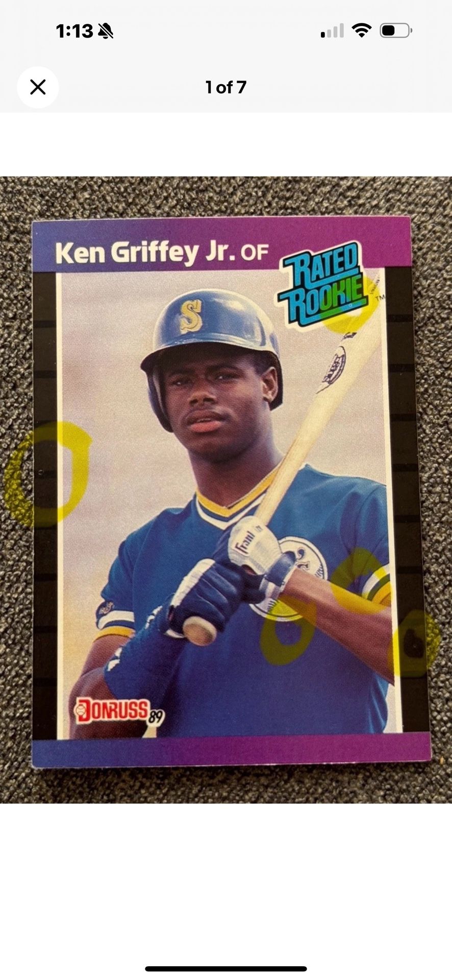 Ken Griffey Jr. 1989 Donruss Rated Rookie Multiple  Error Card Birthday Place