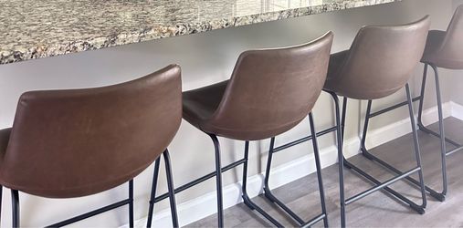 4 Modern Faux Leather High Barstools