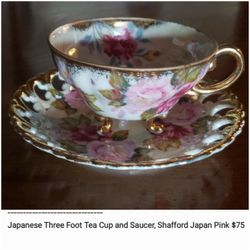 Vintage Shafford Japan  Pink Three Foot Tea Cup & Saucer 