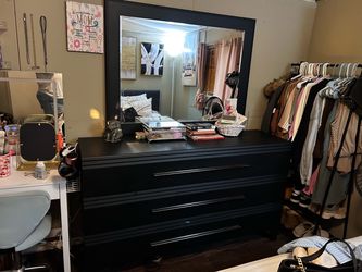 2 Black Dressers with Large Mirror