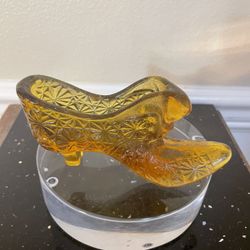 Fenton Amber Glass Daisy & Button Glass Slipper