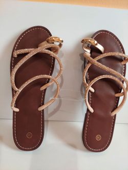 Rose Gold Rhinestone Strap Flat Sandals Size 38